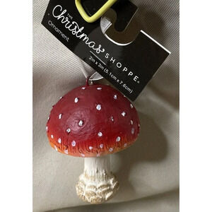 Red White Gnome Dome Toadstool‎ Mushroom Christmas Holiday Ornament NEW Rustic
